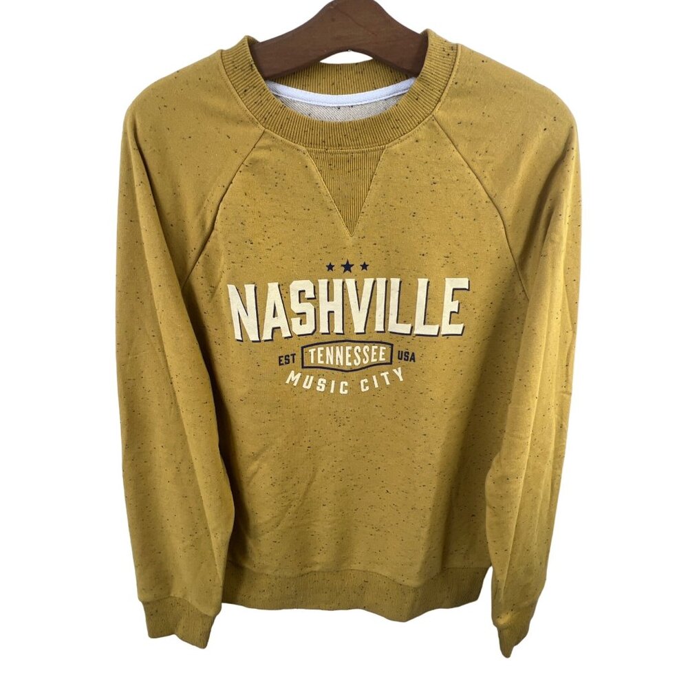 Nashville Music City Sweatshirt Medium Yellow Graphic Print Crewneck Cotton